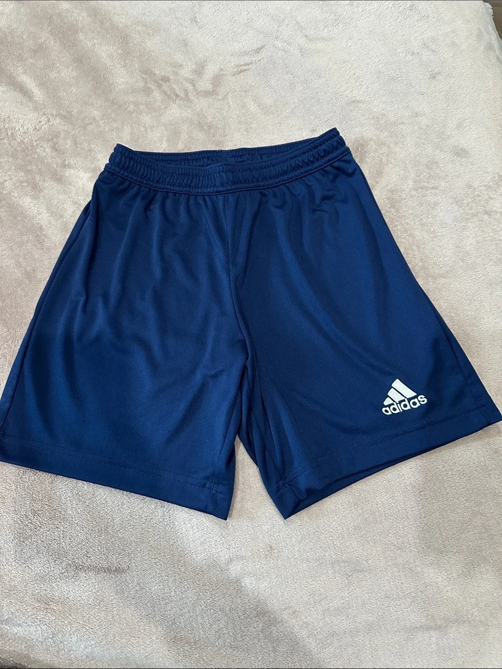 adidas Navy Performance Athletic Shorts with Logo- youth small